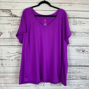 Women's LIVI Lane Bryant Purple Athletic V Neck T-Shirt Stretch Active SS 26/28